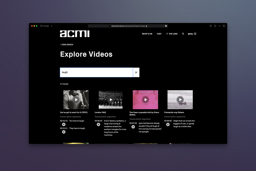 ACMI video transcription search